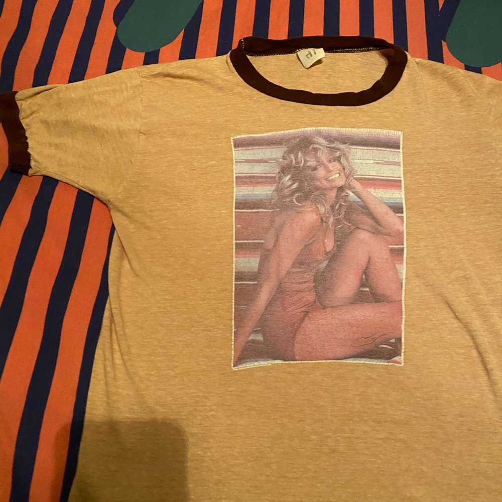 True Vintage Farrah Fawcett Ringer Tee Shirt 70s - Picture 8 of 8